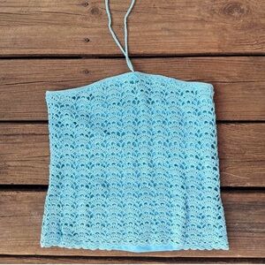 RARE VTG Lilly Pulitzer Blue Crochet Halter Top Removable Yellow Daisy - Medium